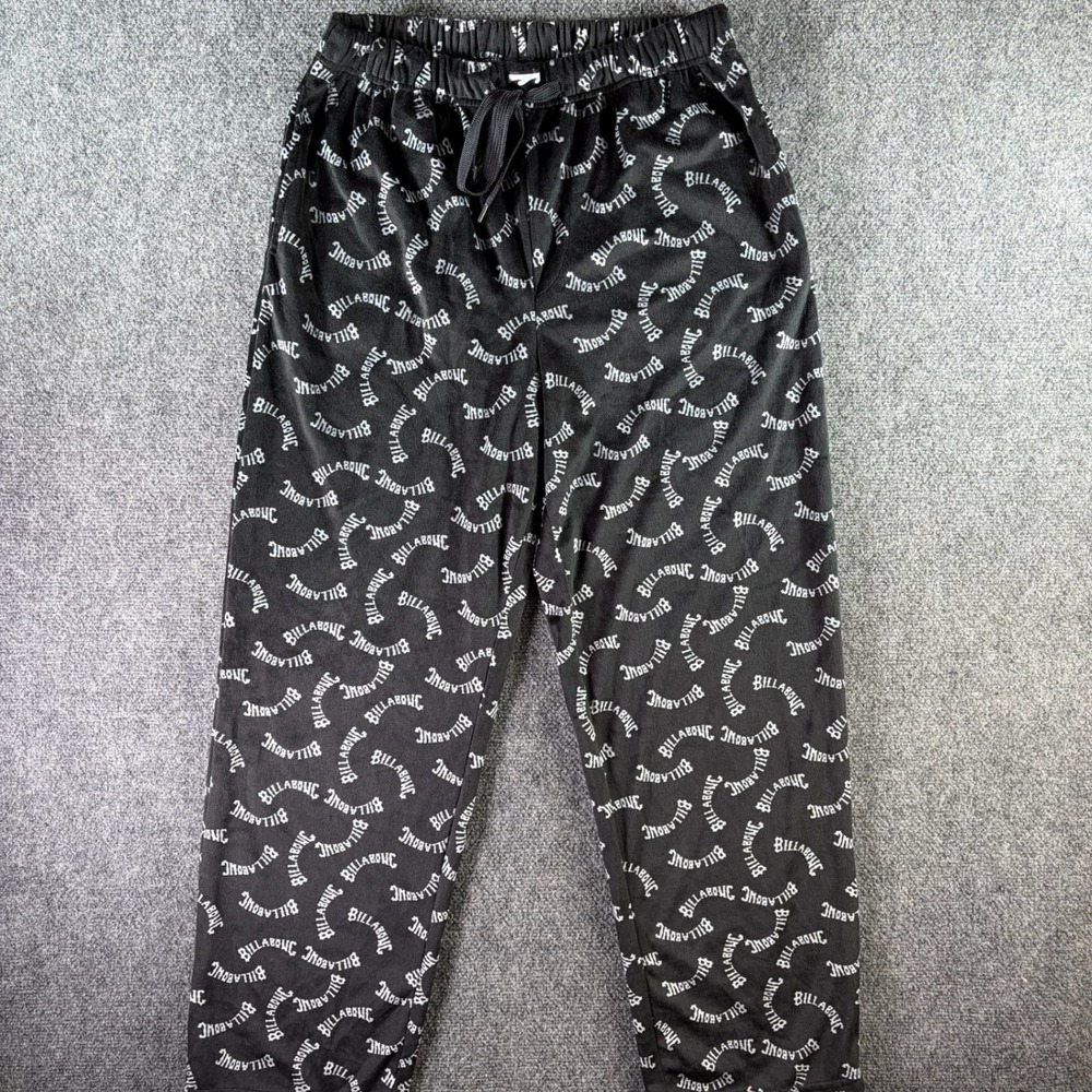 Billabong Pajama Pants Mens Medium Black All Over Logo Loungewear Surf Sleepwear
